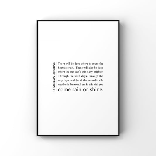 Come rain or shine,Come rain or shine definition,Definition print,Anniversary gift,Gift for spouse,Gift for friend,Best friend gift