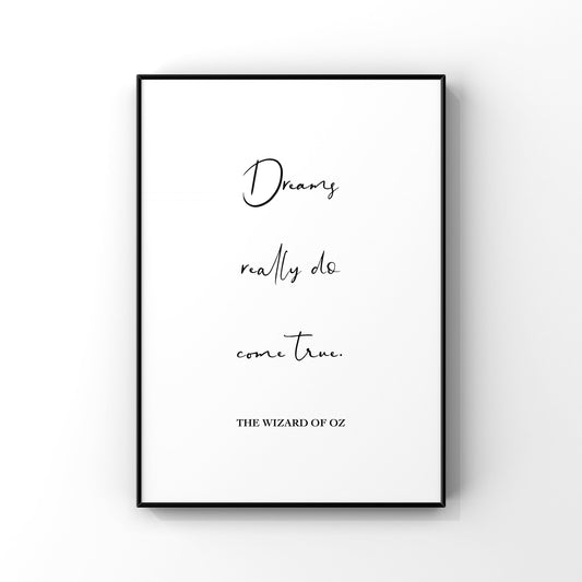 Dreams really do come true,Somewhere over the rainbow,Wizard of Oz Home Decor,Wizard of Oz Wall Art,Nursery Wall Art,Baby Shower,Minimalist