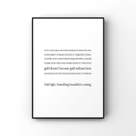 Something beautiful is coming,Hold tight,Inspirational wall art,Motivational quote print,Positive quote,Wall art,Encouragement gift